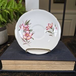 Vintage Gladstone Fine Bone China Saucer | Tropical Pink Flower Pattern
